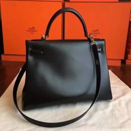 Replica Hermes Black Kelly 32 Palladium Hardware Bag