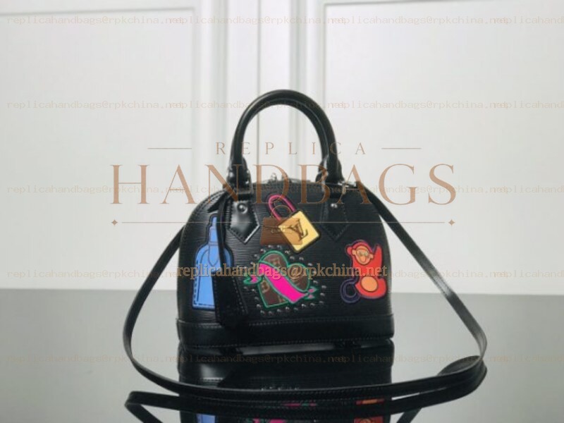 Replica Louis Vuitton Black Pink Patch Alma BB