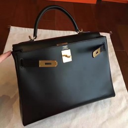 Replica Hermes Black Kelly 32 Palladium Hardware Bag