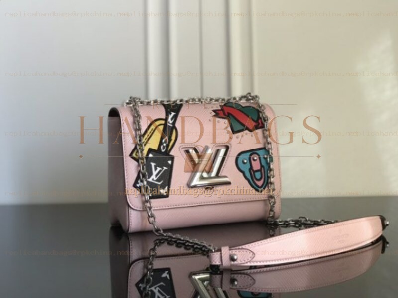 Replica Louis Vuitton Pale Pink Multicolor Patch Twist MM