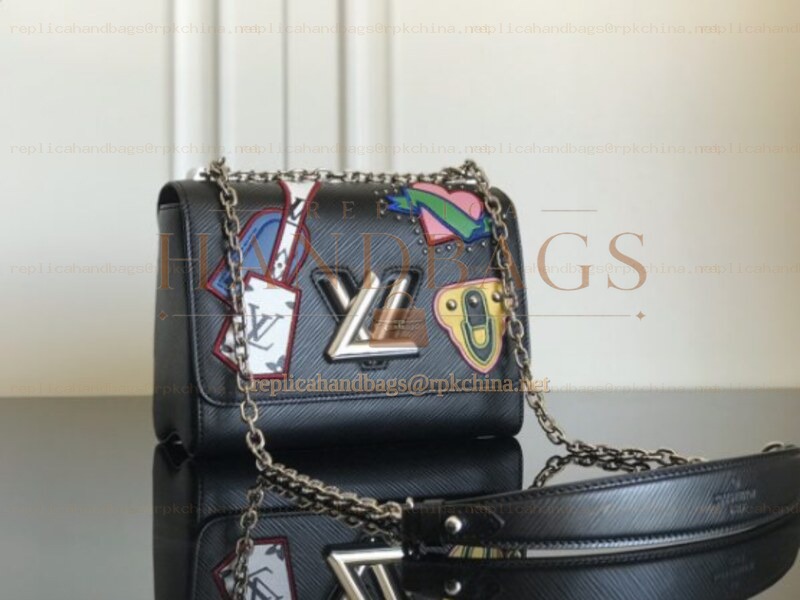 Replica Louis Vuitton Black Multicolor Patch Twist MM