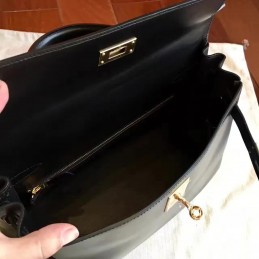 Replica Hermes Black Kelly 32 Palladium Hardware Bag