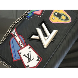 Replica Louis Vuitton Black Multicolor Patch Twist MM