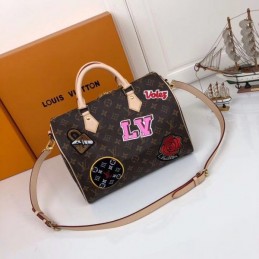 Replica Louis Vuitton Brown Monogram Travel Patch Speedy 30 - Style 2