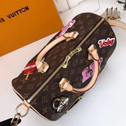 Replica Louis Vuitton Brown Monogram Travel Patch Speedy 30 - Style 2