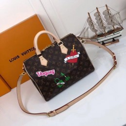 Replica Louis Vuitton Brown Monogram Travel Patch Speedy 30 - Style 2