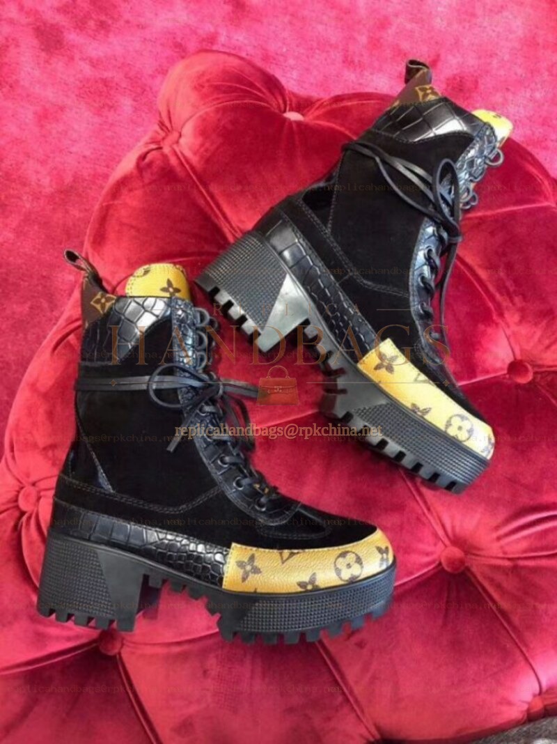Replica Louis Vuitton Black Gold Laureate Desert Boots
