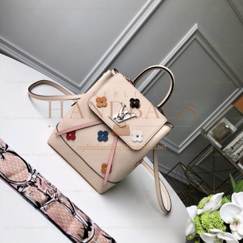 Replica Louis Vuitton Pale Pink Patch Lockme Backpack Mini