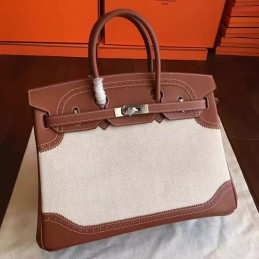 Replica Hermes Canvas Brown Birkin 35 Palladium Hardware Bag