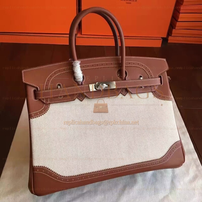 Replica Hermes Canvas Brown Birkin 35 Palladium Hardware Bag
