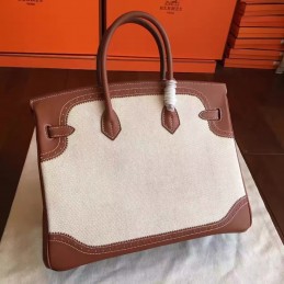 Replica Hermes Canvas Brown Birkin 35 Palladium Hardware Bag