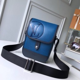 Replica Louis Vuitton Blue Leather Logo Messenger