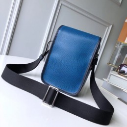 Replica Louis Vuitton Blue Leather Logo Messenger