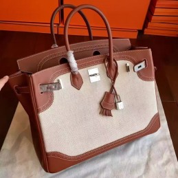 Replica Hermes Canvas Brown Birkin 35 Palladium Hardware Bag