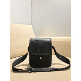 Replica Louis Vuitton Black Leather Logo Messenger