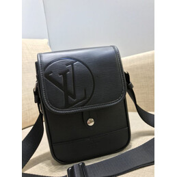 Replica Louis Vuitton Black Leather Logo Messenger