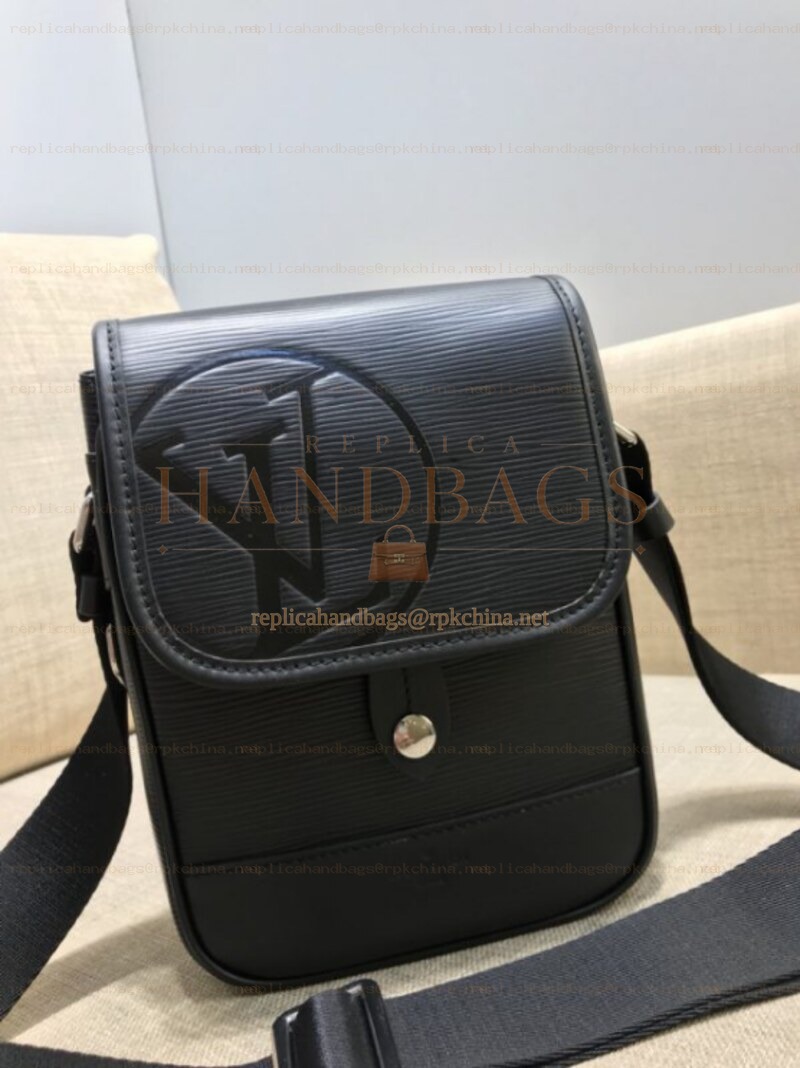 Replica Louis Vuitton Black Leather Logo Messenger