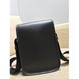 Replica Louis Vuitton Black Leather Logo Messenger