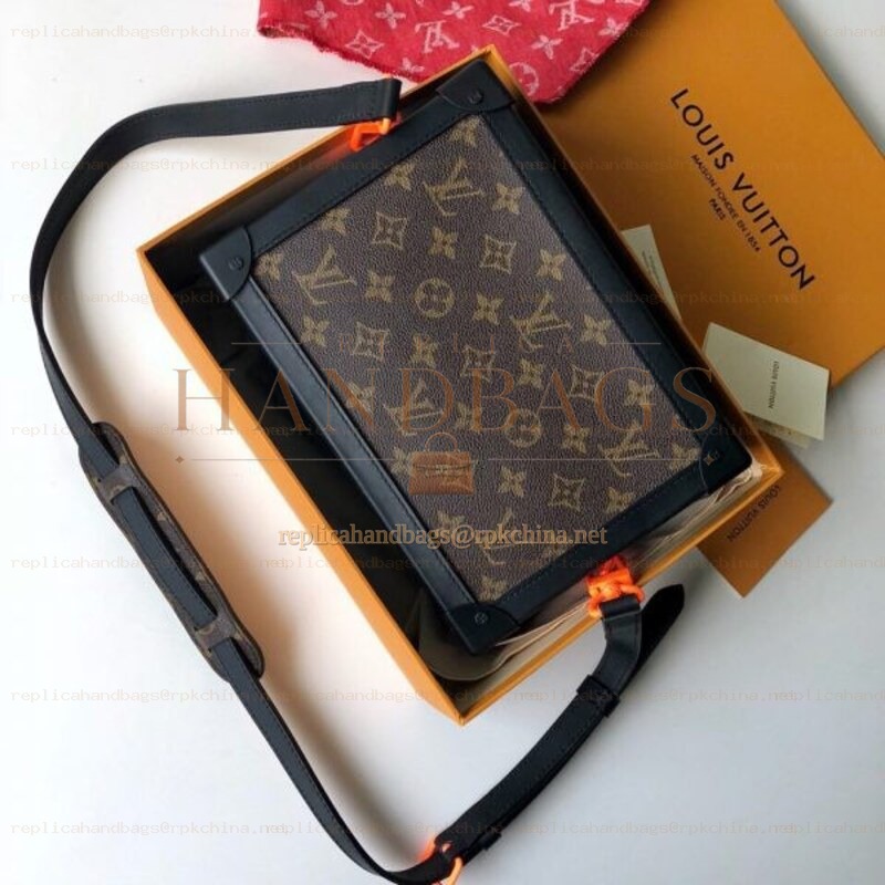 Replica Louis Vuitton Brown Monogram Black Trim Soft Trunk