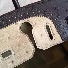 Replica Hermes Beige Black Ostrich Leather Birkin 30 Gold Hardware Bag