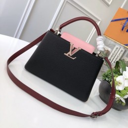 Replica Louis Vuitton Black Pale Pink Handle Capucines BB