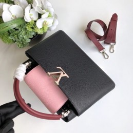 Replica Louis Vuitton Black Pale Pink Handle Capucines BB