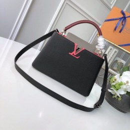 Replica Louis Vuitton Black Red Handle Capucines BB
