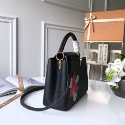 Replica Louis Vuitton Black Floral Capucines BB