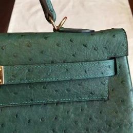 Replica Hermes Green Ostrich Leather Kelly 35 Gold Hardware Bag