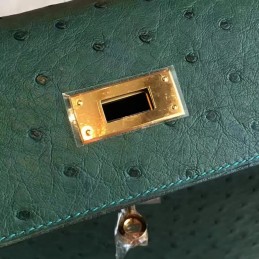 Replica Hermes Green Ostrich Leather Kelly 35 Gold Hardware Bag