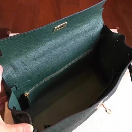 Replica Hermes Green Ostrich Leather Kelly 35 Gold Hardware Bag