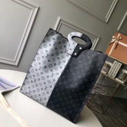 Replica Louis Vuitton Black White Monogram Eclipse Split Shopping Bag