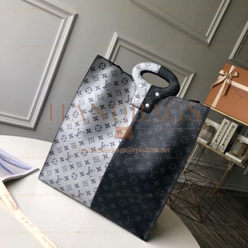 Replica Louis Vuitton Black White Monogram Eclipse Split Shopping Bag
