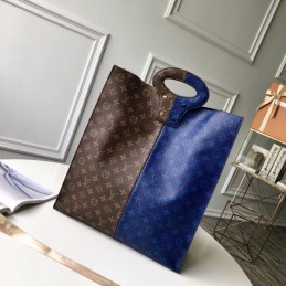Replica Louis Vuitton Brown Blue Monogram Split Shopping Bag