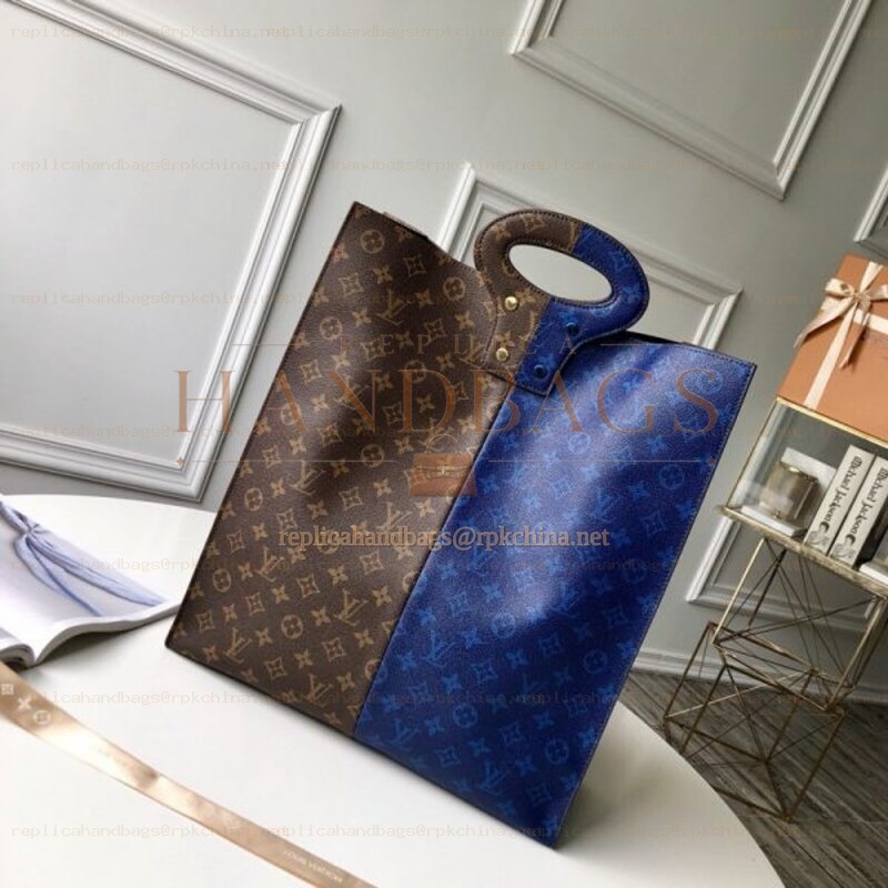 Replica Louis Vuitton Brown Blue Monogram Split Shopping Bag