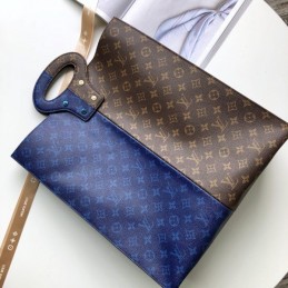 Replica Louis Vuitton Brown Blue Monogram Split Shopping Bag