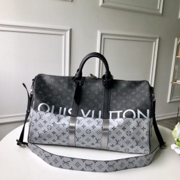 Replica Louis Vuitton Black White Monogram Eclipse Keepall Bandouliere 50