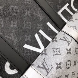 Replica Louis Vuitton Black White Monogram Eclipse Keepall Bandouliere 50