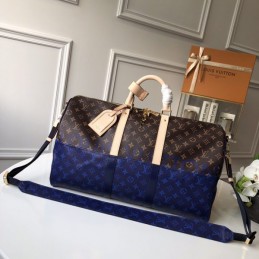 Replica Louis Vuitton Brown Blue Monogram Keepall Bandouliere 50