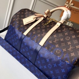 Replica Louis Vuitton Brown Blue Monogram Keepall Bandouliere 50