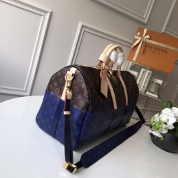 Replica Louis Vuitton Brown Blue Monogram Keepall Bandouliere 50