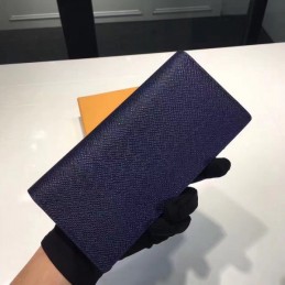 Replica Louis Vuitton Navy Blue Leather Red White Stripe Brazza Wallet
