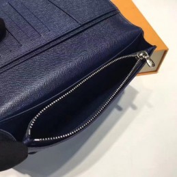 Replica Louis Vuitton Navy Blue Leather Red White Stripe Brazza Wallet