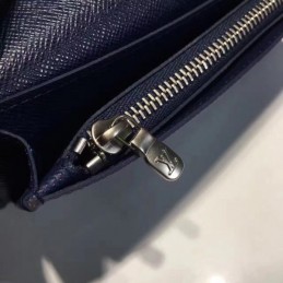 Replica Louis Vuitton Navy Blue Leather Red White Stripe Brazza Wallet