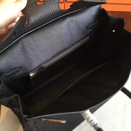 Replica Hermes Black Beige Crocodile Leather Kelly 35 Gold Hardware Bag