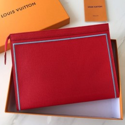 Replica Louis Vuitton Red Leather Light Blue Trim Pochette Voyage MM