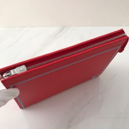 Replica Louis Vuitton Red Leather Light Blue Trim Pochette Voyage MM