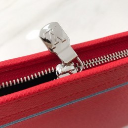 Replica Louis Vuitton Red Leather Light Blue Trim Pochette Voyage MM
