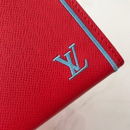Replica Louis Vuitton Red Leather Light Blue Trim Pochette Voyage MM