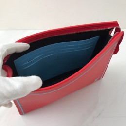 Replica Louis Vuitton Red Leather Light Blue Trim Pochette Voyage MM